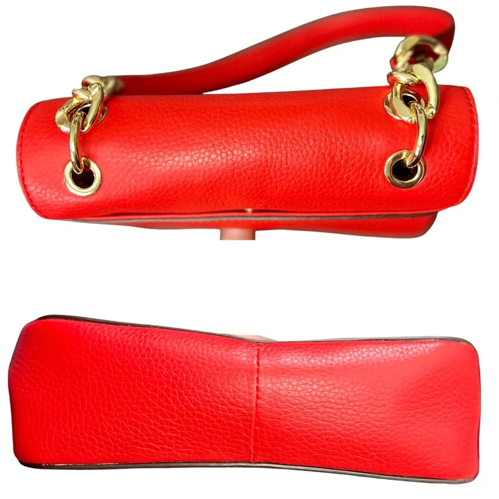 Michael Kors Red Leather Small Top Handle Satchel / Crossbody Bag Gold MK Logo
